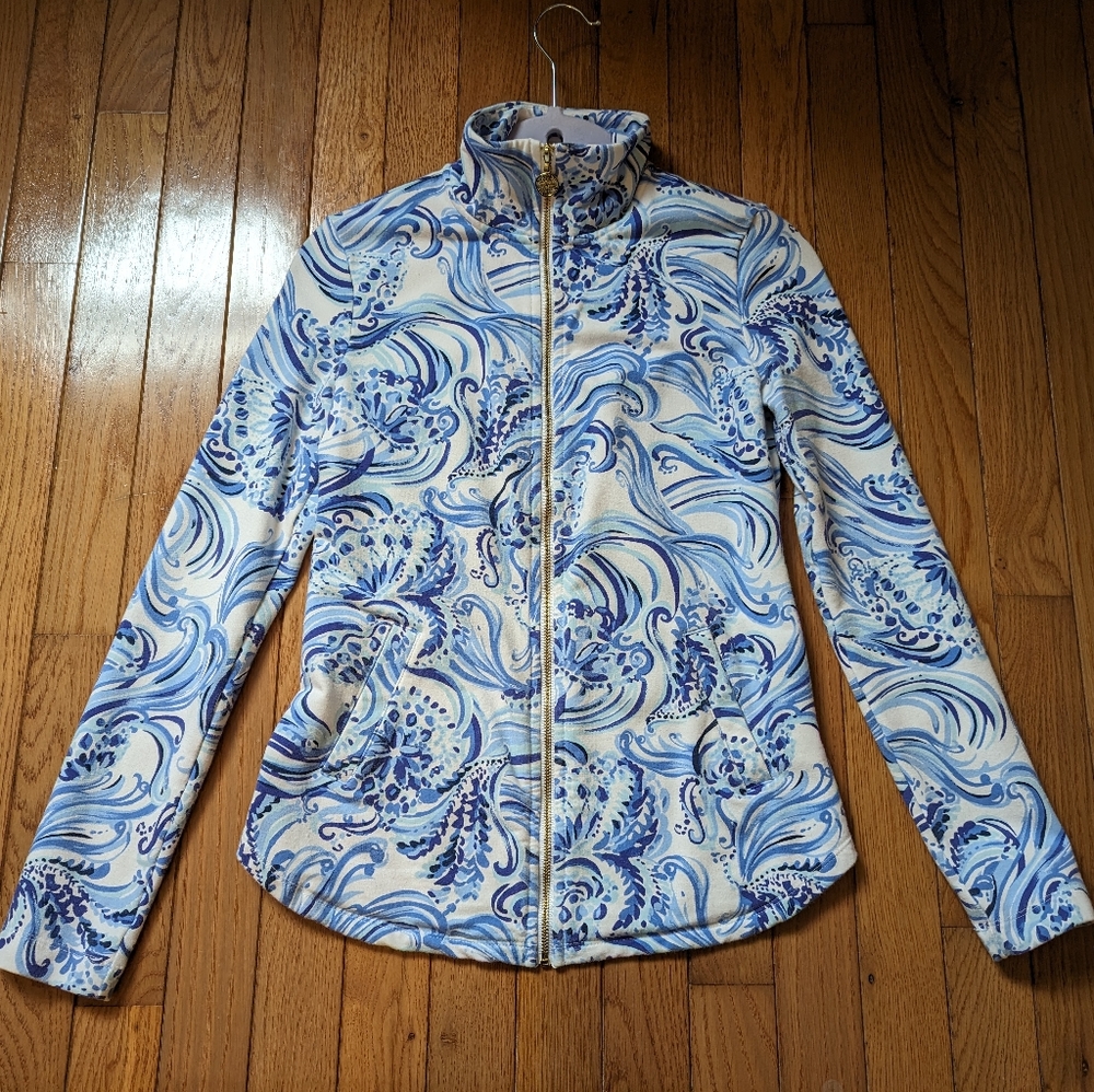 Lilly Pulitzer Leona Zip Up in Resort White Don’t Be Jelly- UPF 50+ Zip Up